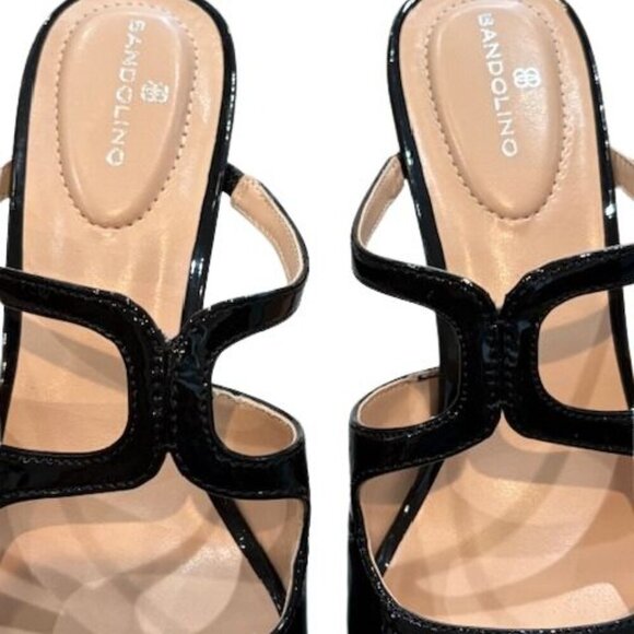Bandolino “Mizelle” High Heel Sandals in Black Faux Leather with Open Toe Design - Picture 6 of 10